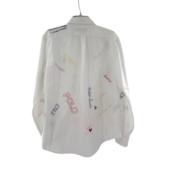 Ralph Lauren Polo‎ Embroidered Shirt Mens XL White Graffiti Collared Cotton - Picture 2 of 13